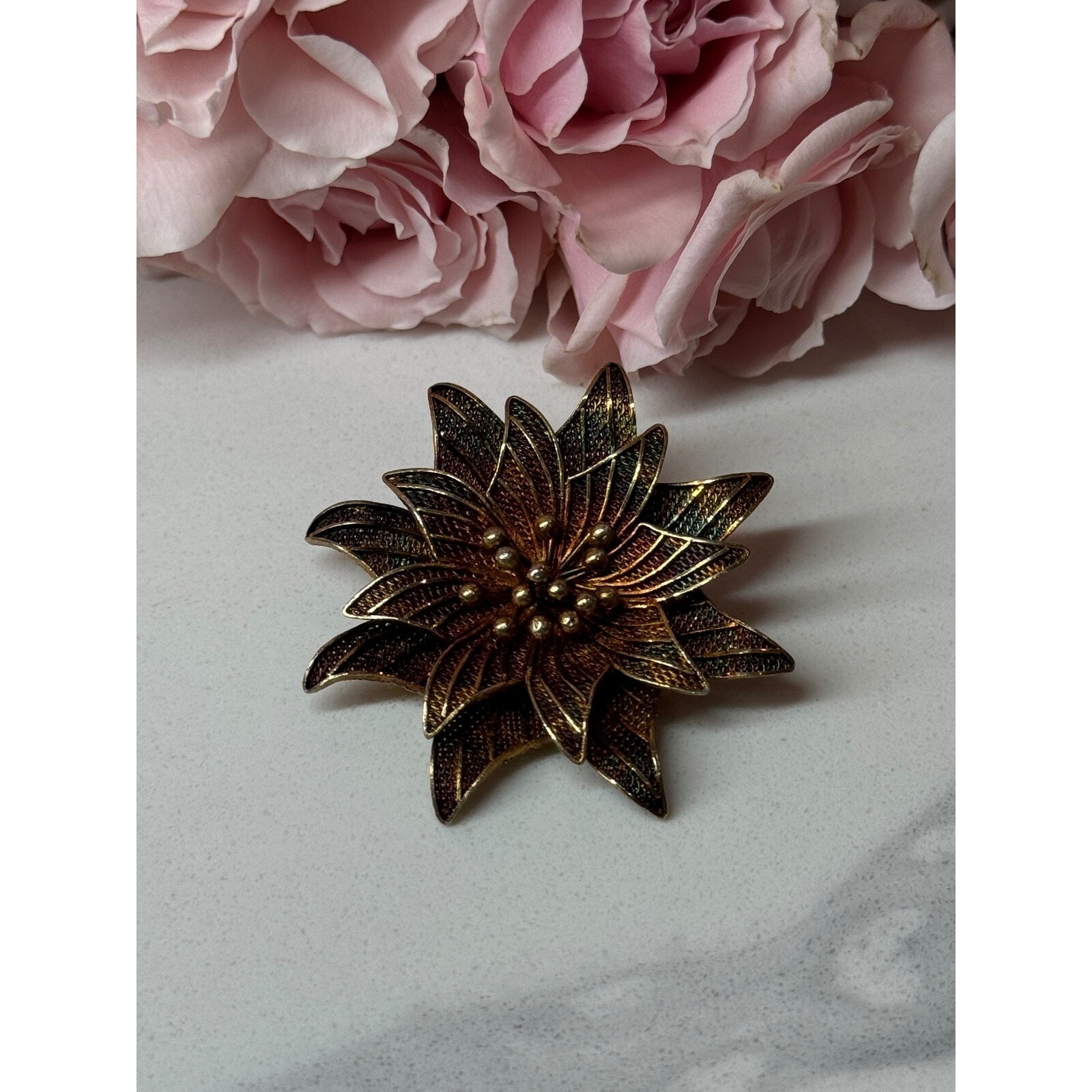 925 Sterling Silver Gold Plated Brooch Flower Length 16 In 250$